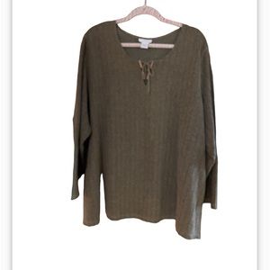 Avenue knit sweater top. Plus size 30/32 lightweight 3/4 sleeves moss green mix